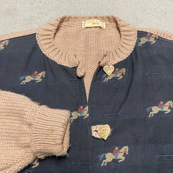 N/A Sweaters - Vintage Hand Knit Cardigan Sweater Womens Large Horse Equestrian 80s Cottage